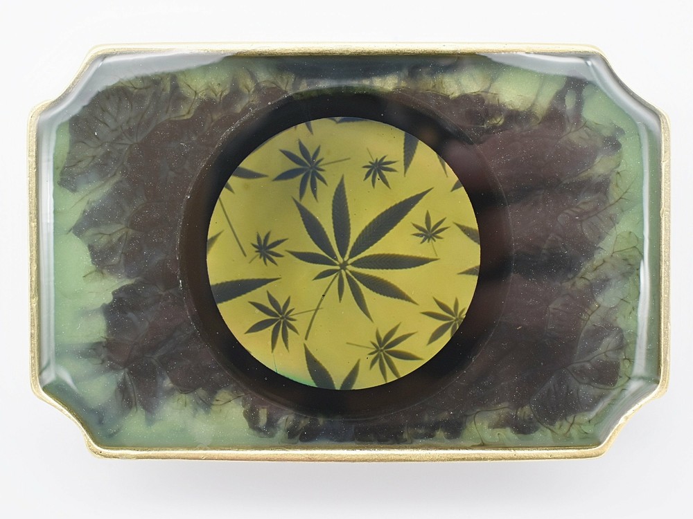 Hologram Pot Leaf Marijuana Solid Brass & Casting Resin Handmade Belt Buckle