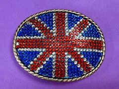 Union Jack UK British Flag Bling 80&rsquo;s Belt Buckle – Missing Rhinestone