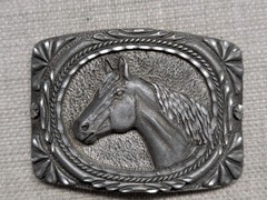 vintage USA made HORSE belt buckle EQUESTRIAN cowboy WESTERN pewter