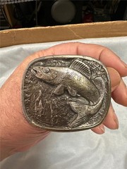 1977 Wyoming Studio Art Works Belt Buckle Walleye 25 Pound 41&Prime;