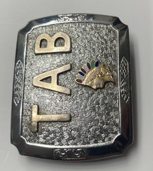 STALDER TAB BELT BUCKLE WUTH INDIAN HEAD ON IT TAB BELT BUCKLE