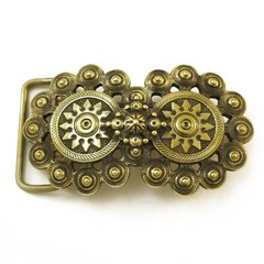 Solid brass belt buckle Double sun, Handmade Pagan solar symbol belt buckle