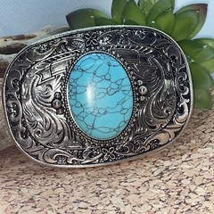 Turquoise Stone Silver Western Southwest men unisex Belt Buckle Ranch Wear Rodeo