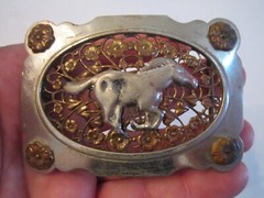 VINTAGE HORSE THEME BELT BUCKLE – 3 1/2&Prime; X 2 1/2&Prime; – ORNATE – GW8