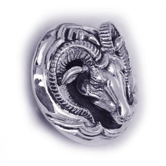 Aries Ram Head Sterling Silver Round Belt Buckle