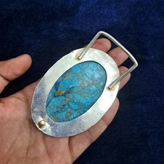 Natural Turquoise Belt Buckle Large Statement Western Belt Buckle Blue Turquoise