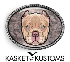 Pit Bull Belt Buckle – Female Dog Handmade Artisan Buckle, Silver or Gold Oval