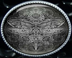 Ornate Dragonfly Belt Buckle – Art Nouveau Esoteric Mandala Handmade Buckle – 32