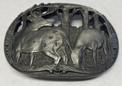 Vintage Men’s Belt Buckle 1990 C+J INC. Deer Theme Nice! Made un USA