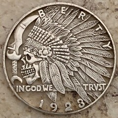 Unique Indian Warrior Skull Hobo Nickel Cut Out Coin Belt Buckle
