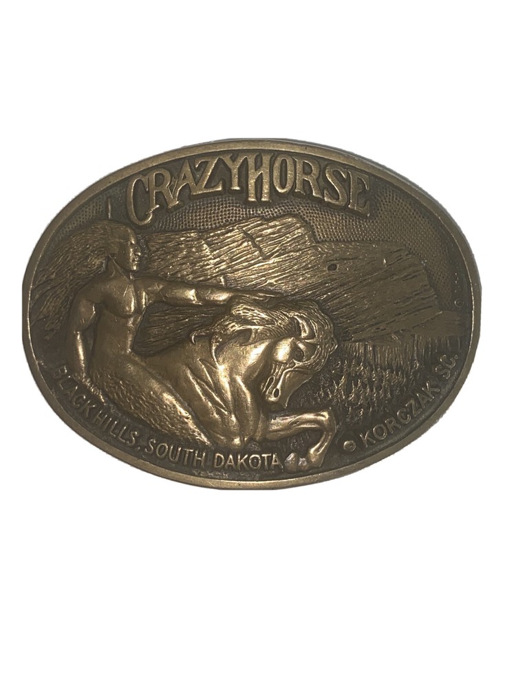 Crazy Horse Black Hills South Dakota Korczak SC Solid Brass Belt Buckle ADM Oval