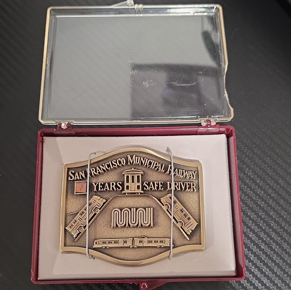 Octanner SF Municipal Railway Safe Driver Gold Tone Brass Belt Buckle 1.75in