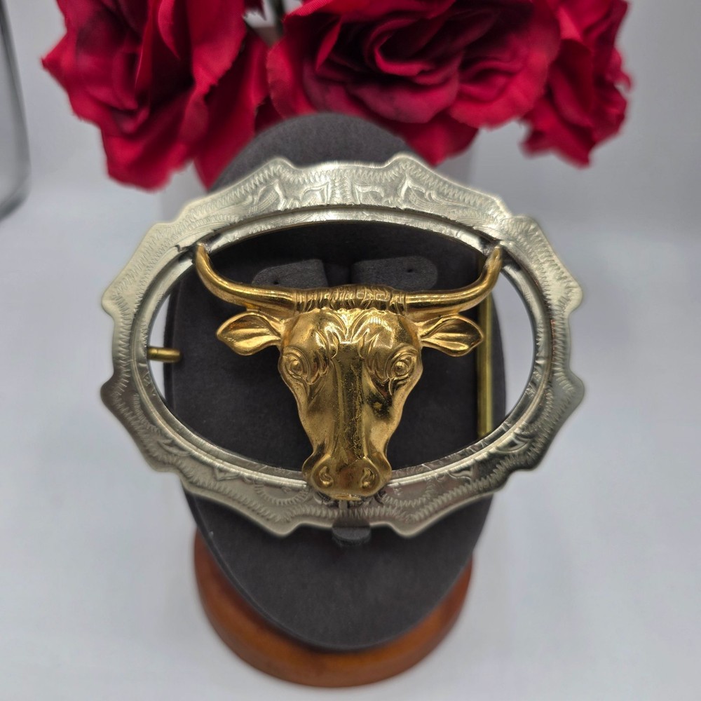 Western Belt Buckle Bull Head Silver Tone Gold Tone Western Cowboy Vintage Rodeo