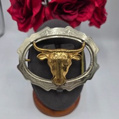 Western Belt Buckle Bull Head Silver Tone Gold Tone Western Cowboy Vintage Rodeo