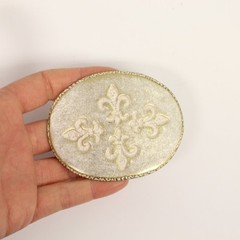Fleur de Lys Quartet Belt Buckle in Gold Mother of Pearl – Handmade Buckle