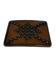 Western Rebel Belt Buckle Studded Cross Leather Inlay Vintage