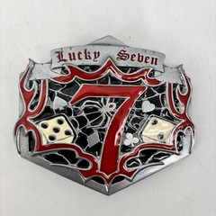 Lucky Seven Belt Buckle Red Black Dice Spider Web Spade Heart