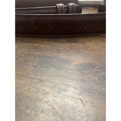 Mens Dark Brown Leather Belt Silver Buckle Contrast Stitching Size44