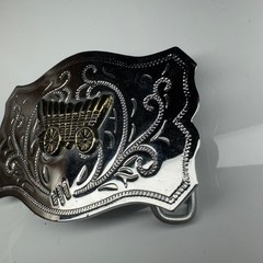 Western Covered Wagon Belt Buckle Ornate Silver Tone Western Style