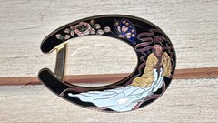 Cloisonne Enamel Buckle Asian Woman Butterfly Floral Goldtone