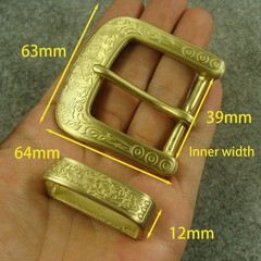 Solid Brass  » Floral  » Tongue Pin Belt Buckle + Loop for 1.5“ width Belt Z340