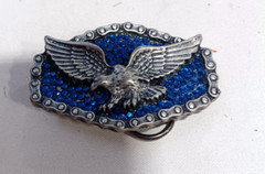 Blue Rhinestone Eagle Belt Buckle with Metal Trim 3&Prime; x 2&Prime;