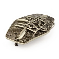 Warship done! German silver belt buckle, ukrainian trident, russian combat ship