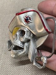 Pirate Skull Skeleton and Swords Belt Buckle 1997 Solid Fine Pewter colorful 4&Prime;