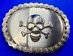 Skull Head Crossbones Motorcycle Chain Border Biker Gothic Punk Vibe Belt Buckle