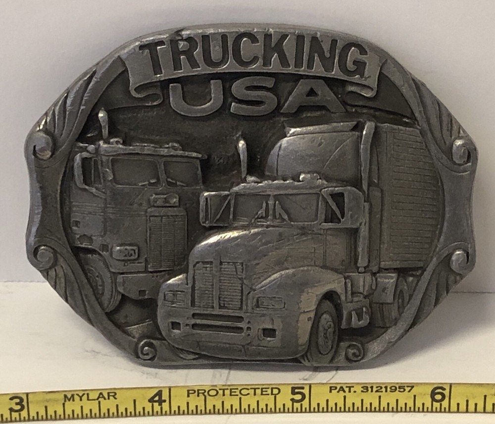 Vintage Belt Buckle TRUCKING USA 1988 C + J Inc. Made in USA