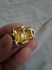 VTG 1975 Signed Mimi Di N Gold Tone Strawberry 2 Pc Interlock Belt Buckle READ