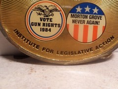 1984 NATIONAL RIFLE ASSOCIATION STARS & STRIPES NRA RED WHITE & BLUE BELT BUCKLE