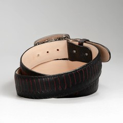 Genuine Leather Python Snakeskin Print Western Belt with Removable Buckle – Red