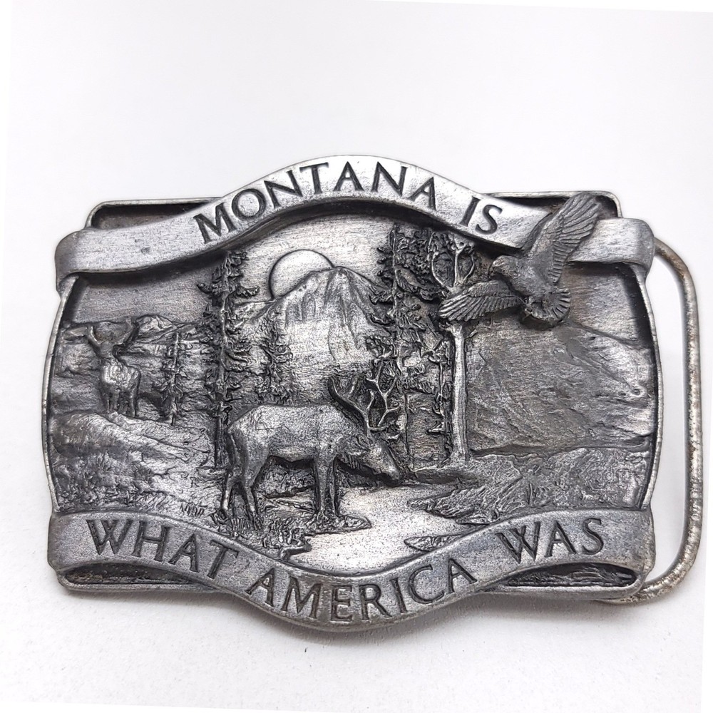 Vintage 1981 Bergamot Brass Works Montana Is What America Was Belt Buckle C-20