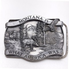 Vintage 1981 Bergamot Brass Works Montana Is What America Was Belt Buckle C-20