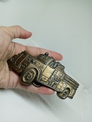 Vtg. Baron Buckle 1978 Brass Fire Truck Belt Buckle #4085