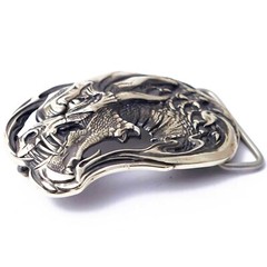 German silver belt buckle Jormungands Head, Scandinavian Dragon, Jörmungandr