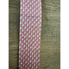 Vineyard Vines Pink Whale Print Silk & Leather Belt Solid Brass Buckle Size 54