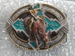 BULL RIDER COWBOY HAT RIDING RODEO WESTERN BELT BUCKLE BERGAMOT MADE IN USA NEW