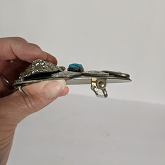 Keams Chee Navajo Belt Buckle Buffalo Head 1937 Indian Coin Turquoise Coral Vtg
