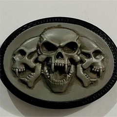 Men&rsquo;s Oval Skull Western Belt Buckle Gray/Black Metal Fits 2in