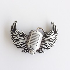 Vintage Style Enamel Microphone Flying Wings Rock Music Belt Buckle