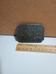 Vintage Quaker State Open Forum Bowl Bowling Belt Buckle Hit Line USA Metal
