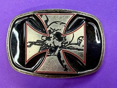 Maltese Iron Cross with Skull Cutout Black Enamel Gothic Punk Vibe Belt Buckle