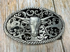 Longhorn Head Steer Cow Bull Two Tone Western Rodeo Style Belt Buckle