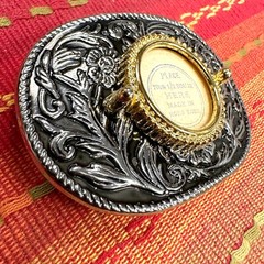 Vintage Half Dollar Coin Belt Buckle NOS DEADSTOCK 70s Silver Tone Black