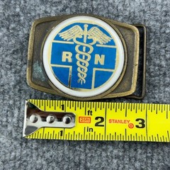 Vintage RN Registered Nurse Belt Buckle Brass Enamel Caduceus Medical Gift 2×3