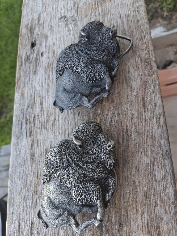 Set of 2 Bergamot Brass Works Z-145 Bison Buffalo Silver Brass Western Buckle