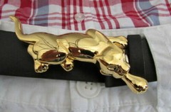 New Men Women Fashion Buckle Gold Metal Panther Narrow Skinny Belt Safari