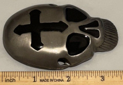 Skull Skeleton Head Metal Belt Buckle Biker Style Silver Tone Cross Gothic